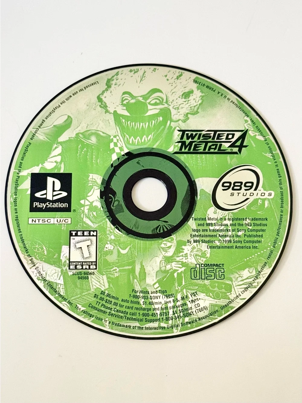 Twisted Metal 4 - Green PlayStation 1 Game Disc Only
